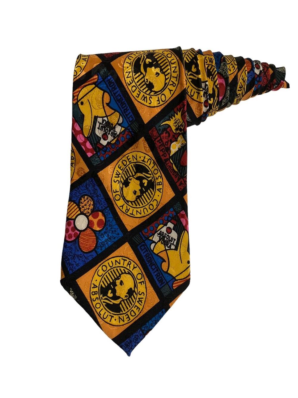 Authentic Romero Britto Absolut Vodka Hand Sewn 100% Silk Necktie Rare Sweden